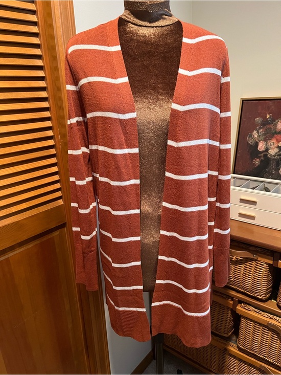 Halogen Sweaters - Halogen Rust and White Striped Knit Top